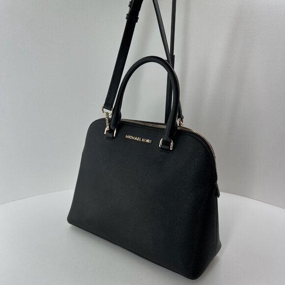 Michael Kors Cindy Large Dome Satchel Crossbody Bag Women Saffiano Leather Black - Picture 4 of 15